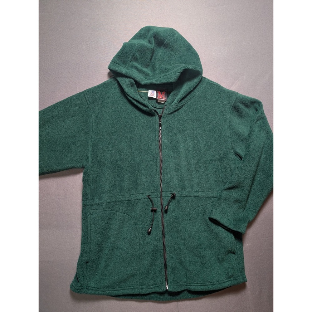 Vintage Mazmania Fleece Jacket Womens XS Green Hooded Drawcord Waist Full Zip